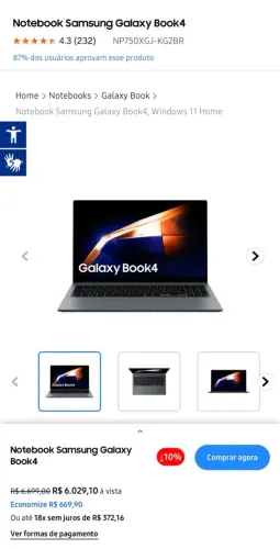 Notebook Samsung Galaxy Book4 Intel Core i5 | 8GB RAM | SSD 512GB | 15,6? Full HD