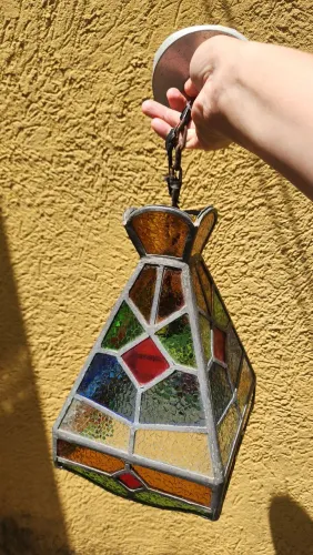Lustre pendente antigo vitral estilo Tiffany anos70