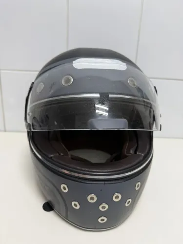 Capacete SMK Retrô Seven Preto/ Cinza Fosco- Estilo Retrô Premium