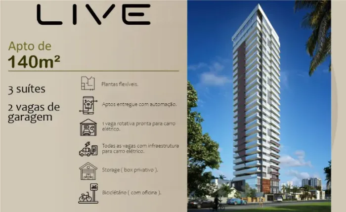 Condomínio LIVE. Aptos de 140m² com 3 suítes e 2 vagas. P020