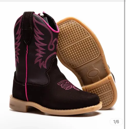Bota Texana Country Infantil Feminina | Bordado Rosa