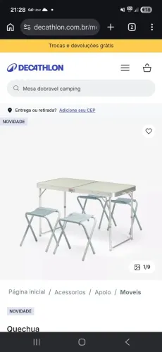 Mesa de camping dobrável Quechua com 4 banquinhos