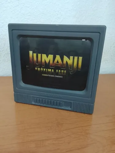Balde de pipoca TV vintage Jumanji Próxima Fase Cinemark