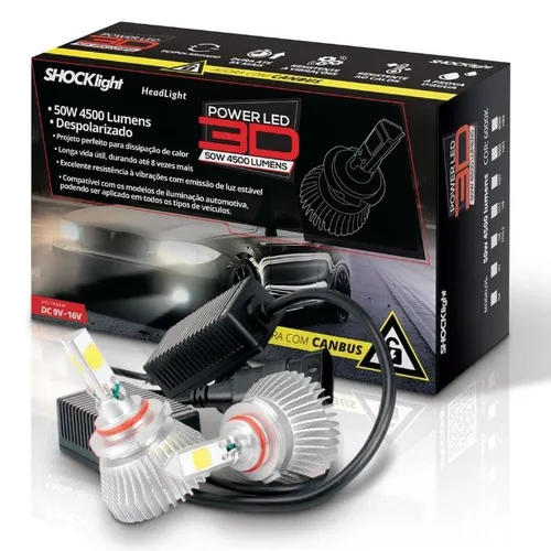 Kit Par Lâmpada Super LED 3D H4 H7 H11 H16 H27 HB3 HB4 6000K Power LED Efeito Xênon
