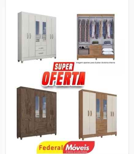 Guarda roupa casal real 6 portas espelho - novo 