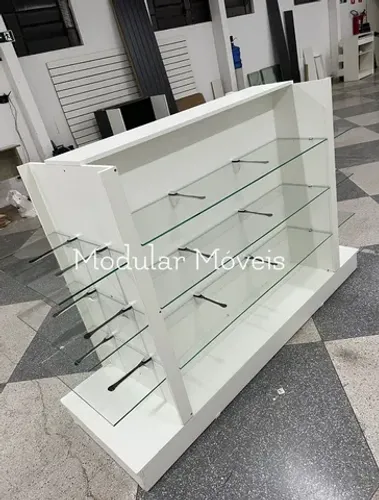 Gôndola Branca Prateleiras de Vidro 6 mm