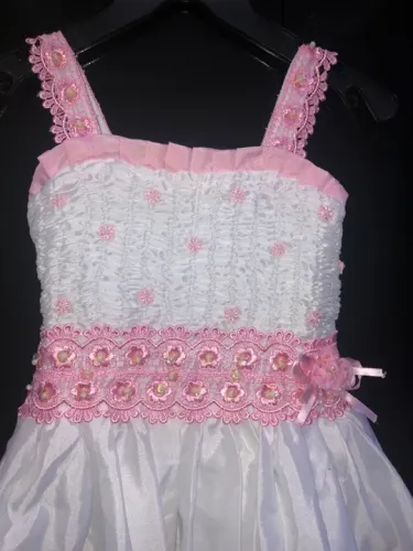 Vestido branco e rosa social 2 a 3 anos