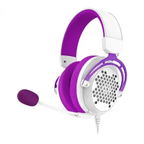 Headset Gamer Redragon Diomedes, USB, 3.5mm, 7.1 Surround, Drivers De 53mm, Branco e Roxo 