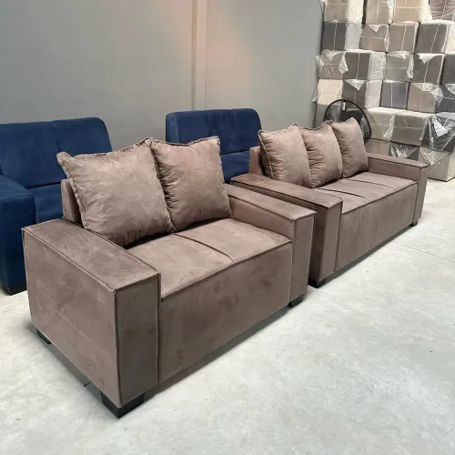 Sofá de 2 lugares em Suede Marrom