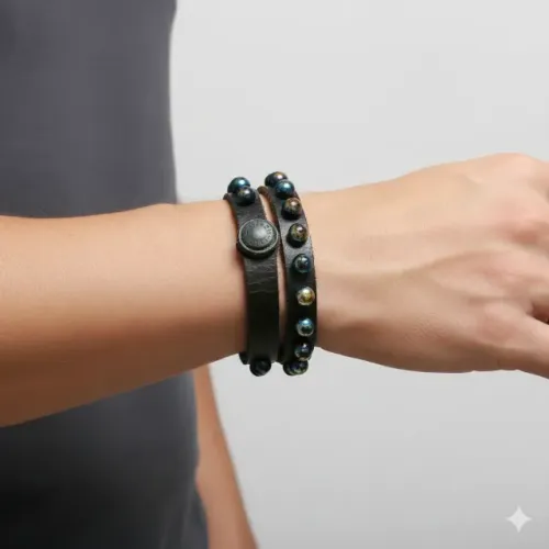 Pulseira Masculina Em Couro Preto Diesel - Original E Estilo