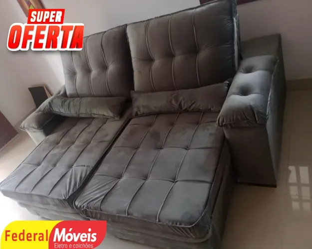 Sofá Retrátil 2,20m Veludo Confortável - Renove sua Sala Aqui
