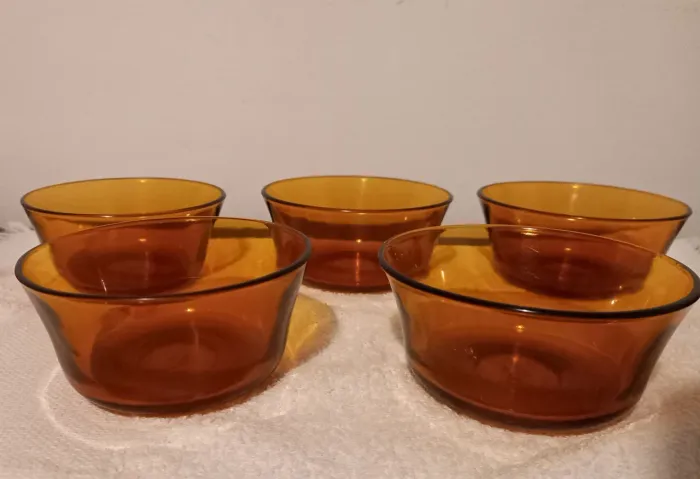 Conjunto de tigelas Duralex de sobremesa de vidro âmbar vintage