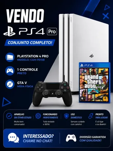 PLAYSTATION 4 PRO + GTA V + 1 CONTROLE DUALSHOCK