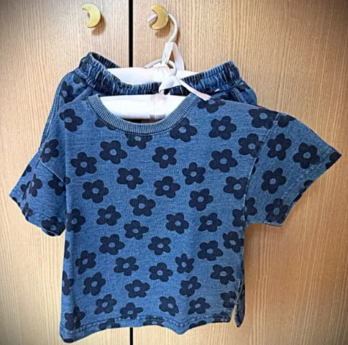 Conjunto Infantil Floral Azul Cotton On - Tamanho 4