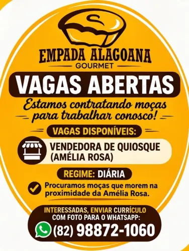 VAGA DE EMPREGO VENDEDORA QUIOSQUE ?MULHER?