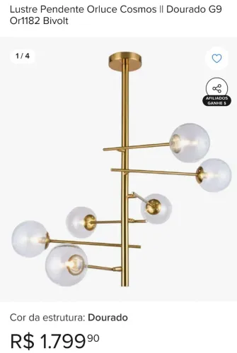 Lustre pendente Orluce cosmos 2 Dourado novo na caixa
