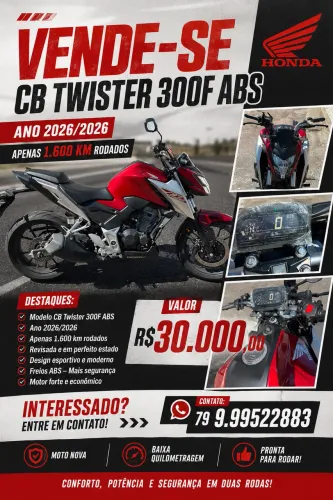 VENDO CB Twister 300 F / ABS - Extremamente Nova