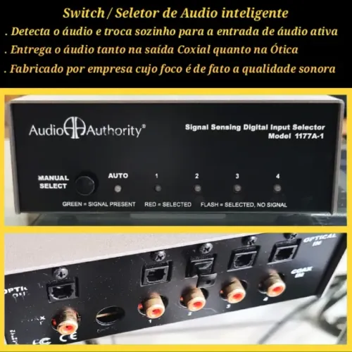(High-End) Switch / Seletor Automático c/ Conversor (Toslink/Óptico - RCA/Coaxial) - 1177A