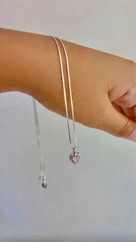 Colar coração rosa de prata 925
