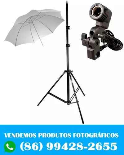 Kit Estúdio: Tripé 2m + Suporte Para Flash + Sombrinha Branca (tudo novo)