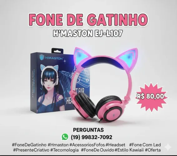 Hmaston fone de ouvido gatinho