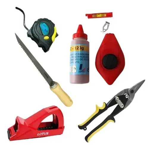 Kit Gesseiro Drywall Serrote+tesoura+trena+linha De Giz