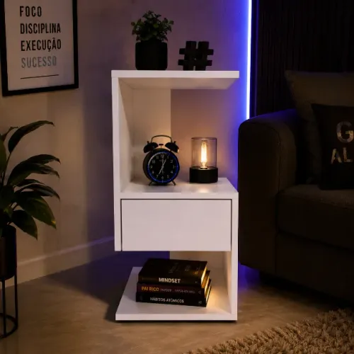 Mesa de Cabeceira em S/Z com Gaveta em MDF - Design Moderno e Funcional