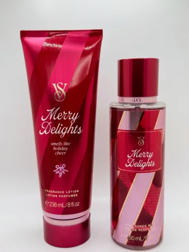 KIT VICTORIAS SECRET BODY SPLASH E BODY LOTION MERRY DELIGHTS