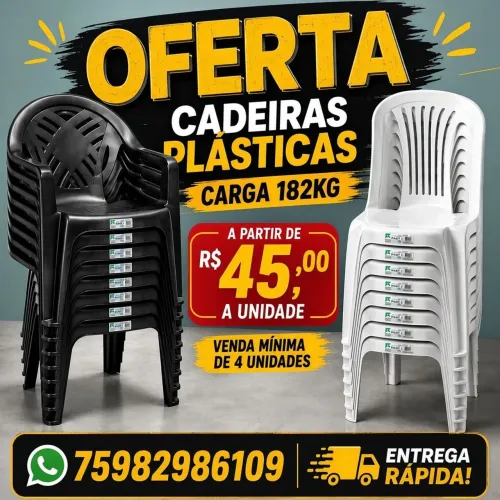 Cadeiras plásticas carga máxima 182kg - A partir;