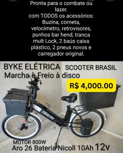 BICICLETA ELÉTRICA SCOOTER BRASIL/ Motor 800w - Aro 26