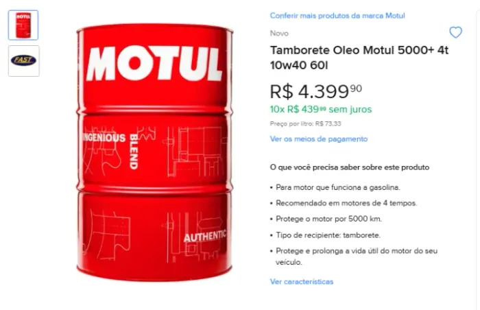 Tamborete Oleo Motul 5000+ 4t 10w40 60l