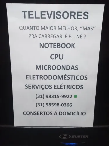 TV'S MANUTENÇÃO-FORNOS ELETRICOS E MICROONDAS DOMÉSTICOS OU INDUSTRAIS
