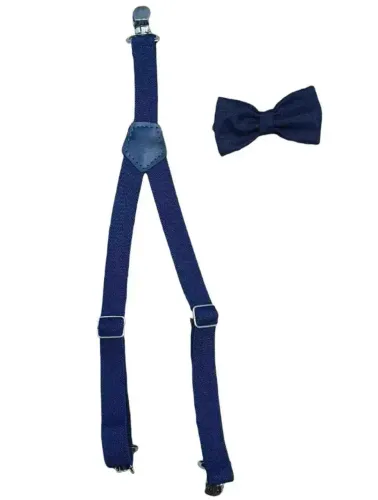 Kit Suspensório Azul Marinho + Gravata Borboleta - Ajustável - Novo