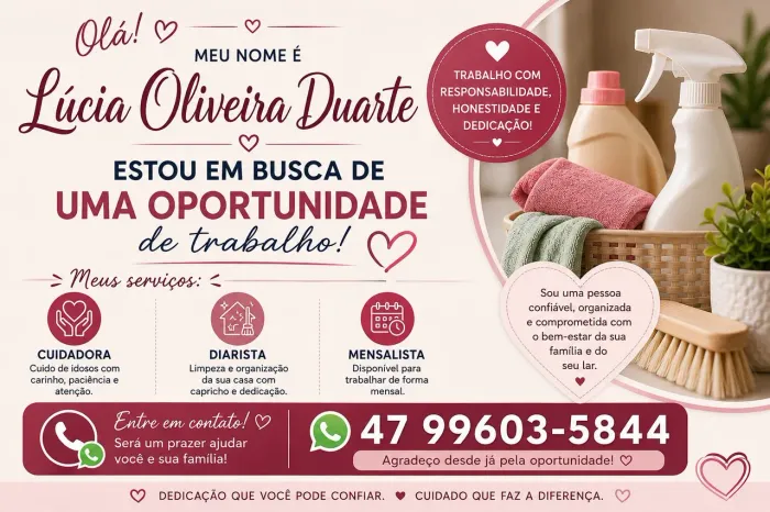 Cuidadora, diarista mensalista