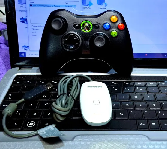 Receptor WIRELESS ORIGINAL Microsoft + Controle ORIGINAL XBOX 360 Zerado