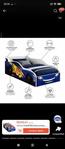 Uma cama de carro infantil do McQueen de cor azul pouco tempo de uso
