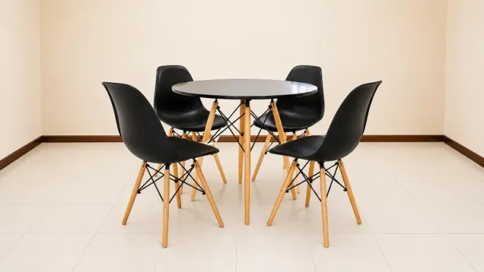 Kit Mesa de Jantar Eames Eiffel 80cm + 4 Cadeiras Eames Eiffel