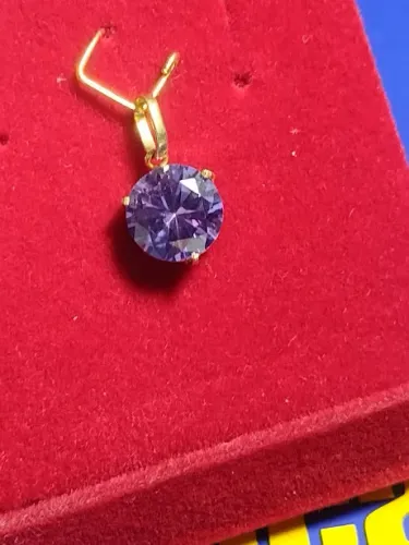 Pingente Ametista Lilás Zircônia Ouro 18 Kilates Peso 1.10 Gramas 7 mm