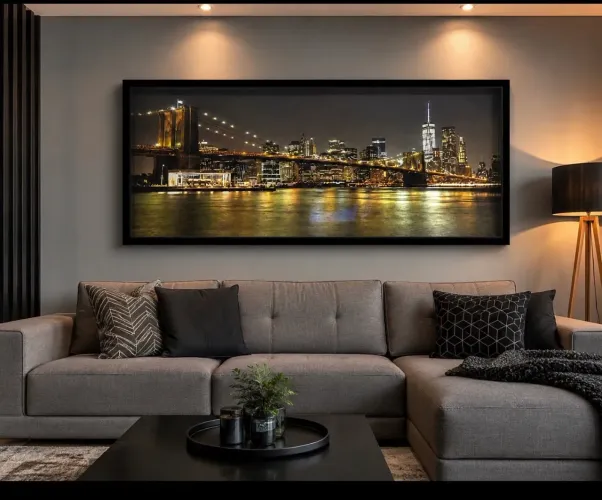 Quadro Decorativo Panorâmico Nova York com Moldura Preta