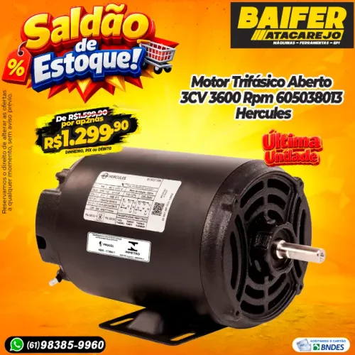 Motor Trifásico Aberto 3CV 3600 Rpm 605038013 Hercules