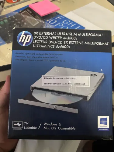 Gravador e Leitor de DVD/CD Externo HP Ultra-Slim (Modelo DVD600s).