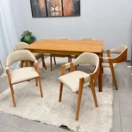 Mesa de Jantar Alegra 180x90cm Sem Vidro e 6 Cadeiras Perola em Linho Entrega Rápida