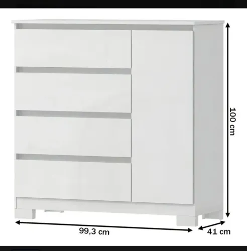 Cômoda Branca 4 Gavetas e 1 Porta - Ótimo Estado