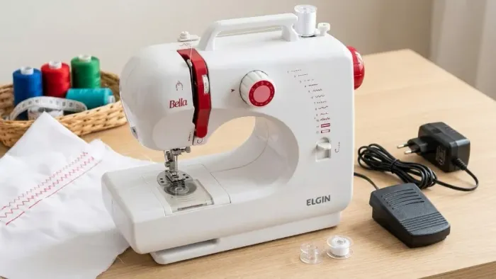 Máquina de Costura Elgin Bella BL-1200 Bivolt c/ Pedal e Fonte