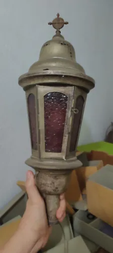 lanterna processional religiosa (ou tocheiro sacro de procissão), rara peça sacra anos 50