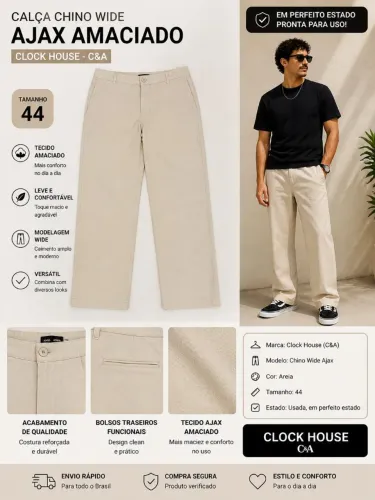 Calça Chino Wide 44 Areia Clock House | Estilo Moderno e Conforto
