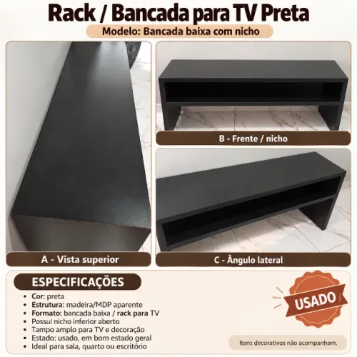 RACK / BANCADA PARA TV - PRETO