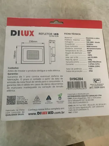 Refletor dilux 100w ip64 alta iluminação potente