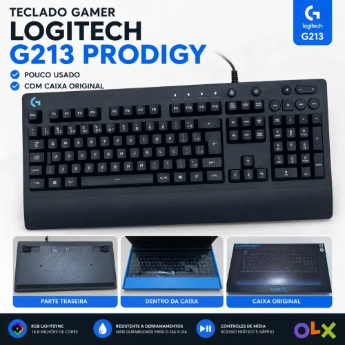 Teclado Gamer Logitech G213 Prodigy RGB - Pouco Usado + Caixa