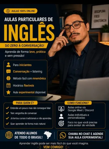 AULAS PARTICULARES DE INGLÊS ONLINE I DO ZERO À CONVERSAÇÃO